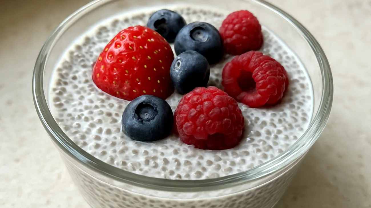 Budino di semi di chia con latte di mandorle e frutti rossi"