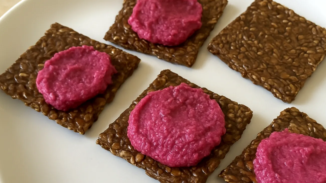 Crackers di semi di lino con hummus di barbabietola"