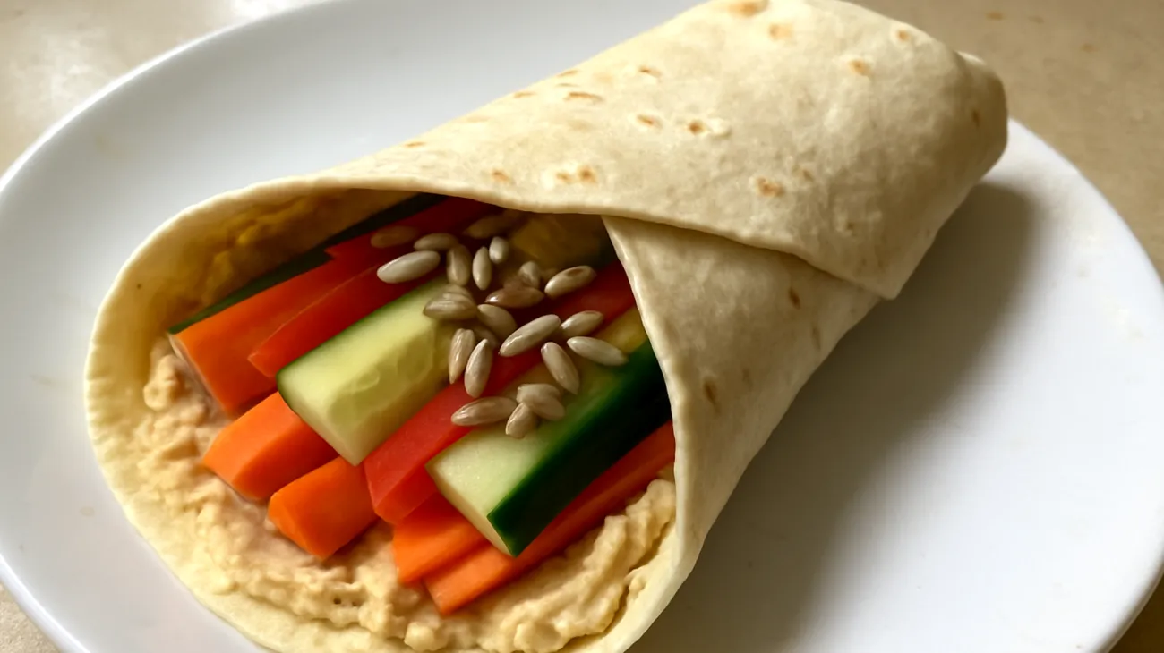 Wrap di hummus con verdure crude e semi di girasole"